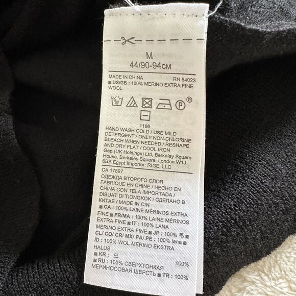 Banana Republic Sweater Size M Black Merino Wool Double V-Neck - Picture 5 of 8